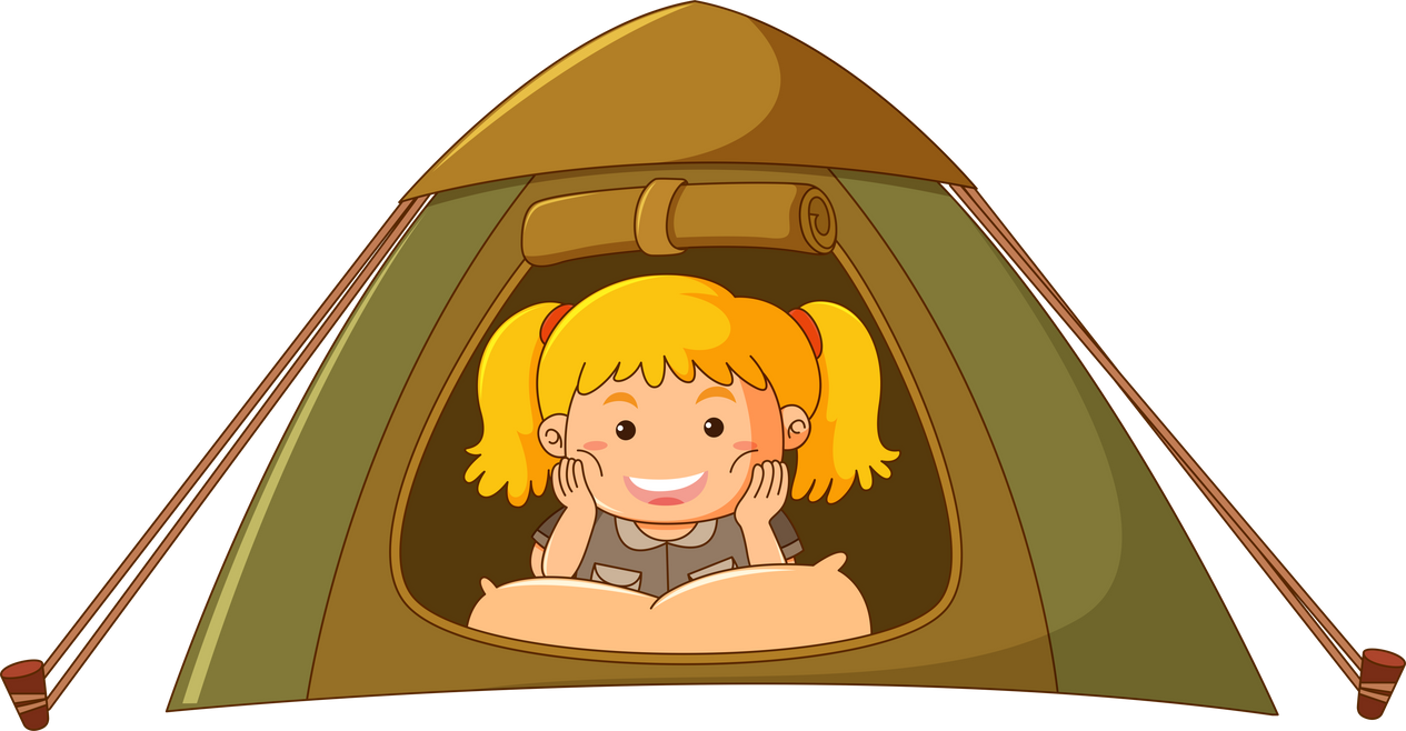 Little girl relaxing in the tent